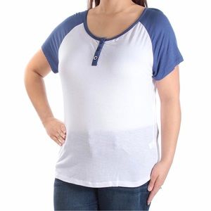White blue short sleeve hi-low top - A4